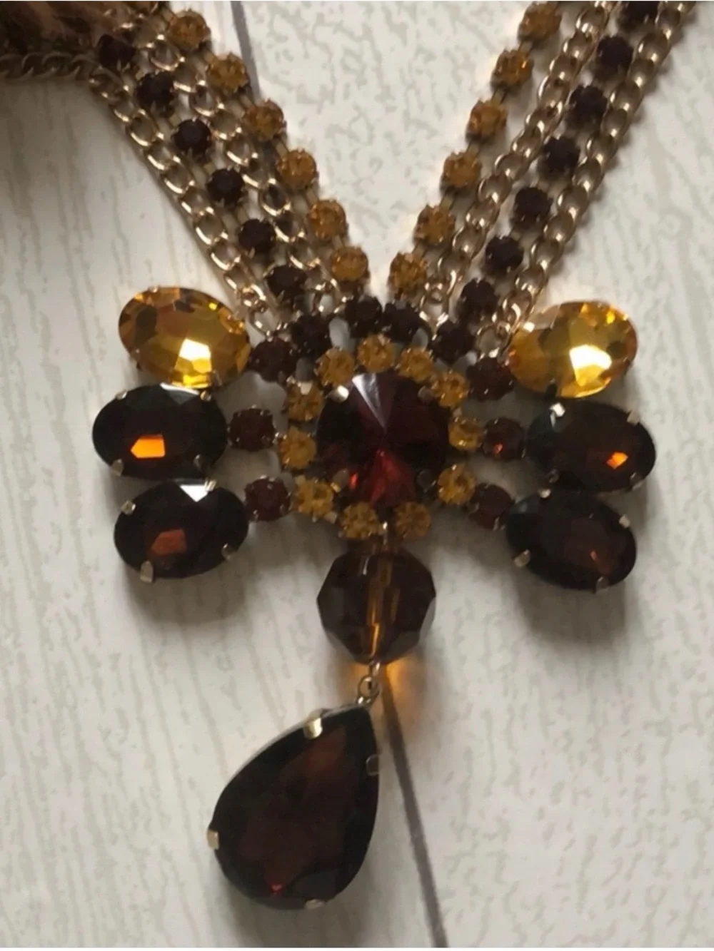 Viviana Brown and Amber Crystal Fur-Accent Necklace